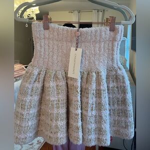 LoveShackFancy Textured Cream and Pink A-Line Skirt